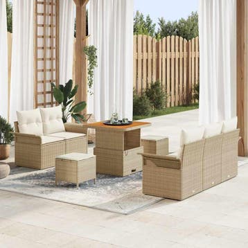 vidaXL Tuin Sofa Set met kussen met opslag 8 pcs Beige en, Verzenden, Nieuw, Rotan, 8 zitplaatsen
