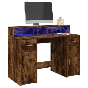 vidaXL Bureau met LED-verlichting 120x55x91 cm hout gerookt, Huis en Inrichting, Verzenden, Nieuw