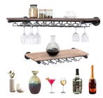 Wand Wijnrek Hout en Metaal – Industrieel Rek met Glashouder, Huis en Inrichting, Woonaccessoires | Wijnrekken, Verzenden, Nieuw