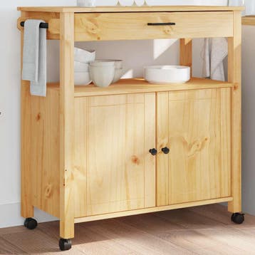 vidaXL Keuken Trolley MONZA Brown 84 x 40 x 90 cm Massief, Verzenden, Nieuw
