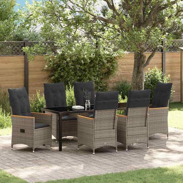vidaXL Tuin eettafelset 7 st Grijs poly rattan, Verzenden, Nieuw, Rotan, 7 zitplaatsen