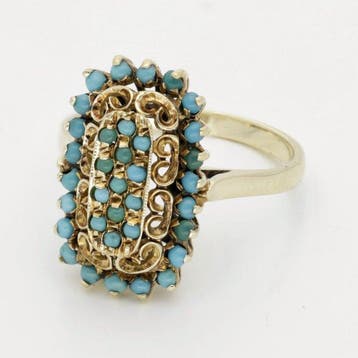 Ring - 14 karaat Geel goud - Turquoise, Nieuw