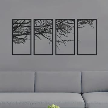 4-Delige Zwarte Metalen Levensboom Wanddecoratie - Stijlvoll, Verzenden, Nieuw