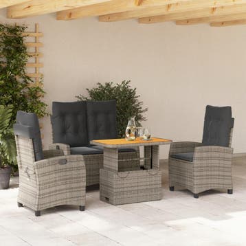 vidaXL 4-delige Tuinset met kussens poly rattan grijs, Verzenden, Nieuw, 4 zitplaatsen, Tuinset