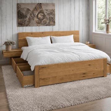 Forestales Elwood Massief Eiken Houten Bed met Lades 55CM -, Nieuw