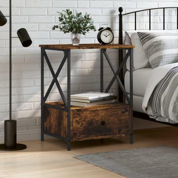 vidaXL Nachtkastje 50x41x65 cm bewerkt hout gerookt, Minder dan 45 cm, Verzenden, Nieuw, 55 tot 70 cm