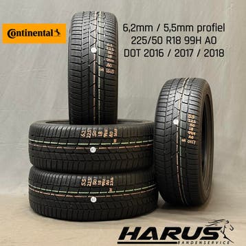 225/50/18 99H Continental winterbanden 6,2/5,5mm profiel 4X, Auto-onderdelen, Banden en Velgen, 18 inch, Gebruikt, Band(en), Personenwagen