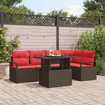 vidaXL Tuin Sofa Set 6 st Bruin Poly riet, Verzenden, Nieuw, Rotan, 6 zitplaatsen