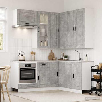 vidaXL Keukenblok PORTO 8 st Betongrijs Bewerkt hout, Huis en Inrichting, Keuken | Keukenelementen, Verzenden, Nieuw, Grijs