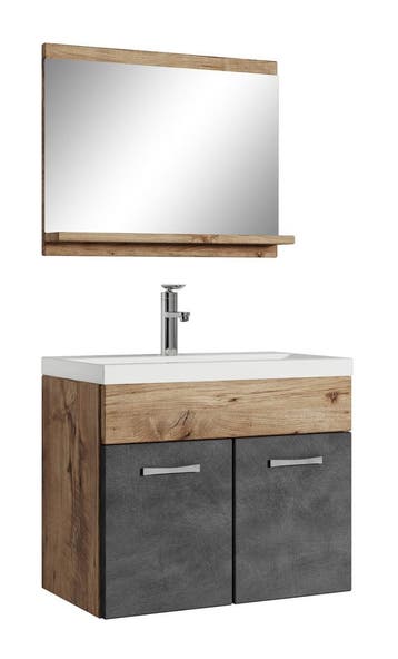 Badkamermeubel Montreal Set 02 60 x 35 cm Kastanje Grijs, Verzenden, Nieuw, Wastafelkast