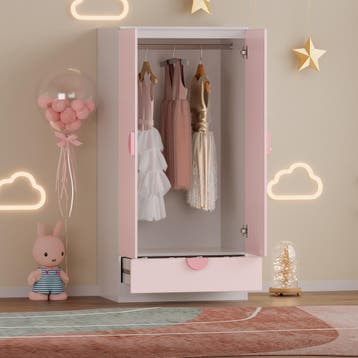 Kinderkast Sandnes kledingkast 123x60x40 cm wit en roze [en., Huis en Inrichting, Kasten | Kledingkasten, Verzenden, Nieuw