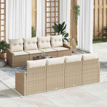 vidaXL Bankstel met kussen met kussen 9 pcs Beige en Crème, Verzenden, Nieuw, Rotan, Meer dan 8 zitplaatsen
