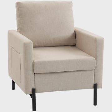 Comfortabele Beige Fauteuil met Armleuningen en Stalen Poten, Verzenden, Nieuw