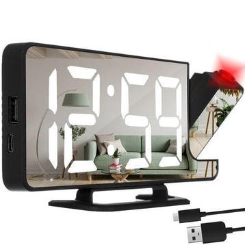 Wekker met projector LED en spiegel zwart, Ophalen of Verzenden, Nieuw