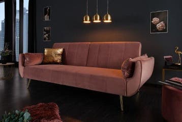 Retro slaapbank DIVANI 220cm oudroze fluweel gouden poten, Ophalen of Verzenden, Nieuw