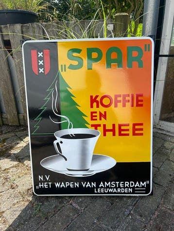 Emaille bord Spar koffie en thee N.V het wapen van Amsterdam