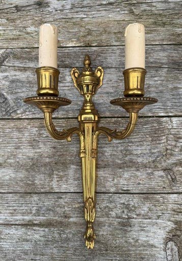 Prachtige antieke geelkoperen Empire applique / wandlamp,