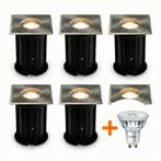 6-Stuks | LED Grondspot GU10 vierkant | Athens | RVS | IP66, Nieuw, Ophalen of Verzenden, Modern, Led