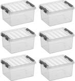 Sunware Q-line Opbergbox Transparant/Grijs 2 liter Set van 6, Doe-het-zelf en Verbouw, Kratten en Dozen, Ophalen of Verzenden