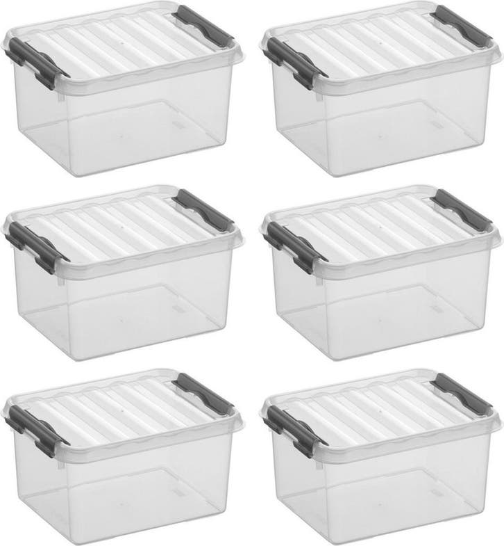 Sunware Q-line Opbergbox Transparant/Grijs 2 liter Set van 6, Doe-het-zelf en Verbouw, Kratten en Dozen, Ophalen of Verzenden