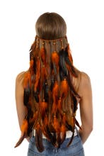 Hoofdband Veren Oranje Zwart Ibiza Hippie Indiaan Haarband V, Ophalen of Verzenden, Nieuw, Carnaval, Accessoires