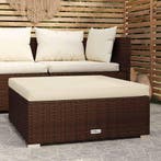 vidaXL Voetensteun met kussen 70x70x30 cm poly rattan bruin, Verzenden, Nieuw