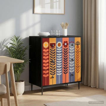 vidaXL Ladekast ESSEN Zonnebloemprint 66 x 36,5 x 76 cm, Huis en Inrichting, Kasten | Overige, Verzenden, Nieuw