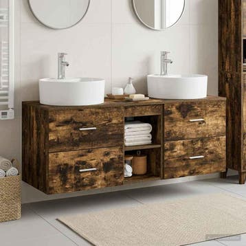 vidaXL Badkamerkastenset 3 st Gerookt eiken 49,5 x 44,5 x 65, Verzenden, Nieuw