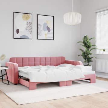 vidaXL Slaapbank met onderschuifbed 80x200 cm fluweel roze, Eenpersoons, Verzenden, Nieuw, 80 cm