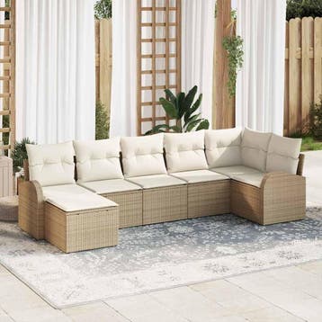 vidaXL Bankstel met kussen met opslag 7 pcs Beige poly, Verzenden, Nieuw, Rotan, 7 zitplaatsen