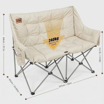 Dubbele Camping Sofa Stoel - Opvouwbaar 2 Persoons Outdoor L, Verzenden, Nieuw