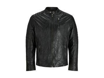 Veiling - Jack &amp; Jones Richard Leather Jacket Zwart - S, Kleding | Heren, Nieuw