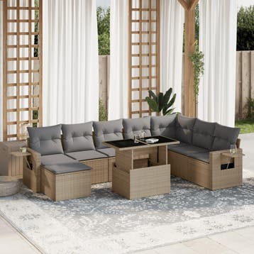 vidaXL 9-delige Loungeset met kussens poly rattan beige, Verzenden, Nieuw, Loungeset