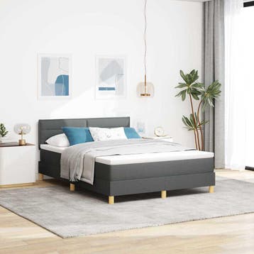 vidaXL Boxspringbed met kussen Donkergrijs 140 x 200 cm Stof, Verzenden, Nieuw, Tweepersoons, Stof
