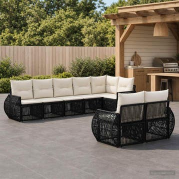 vidaXL Tuinbankenset 8 st Zwart en Cream Wit poly rattan, Verzenden, Nieuw, 8 zitplaatsen