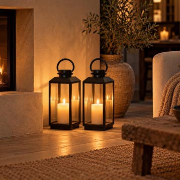 Newport Windlicht Zwart Medium Tuinaccessoires Windlichten, Verzenden, Nieuw