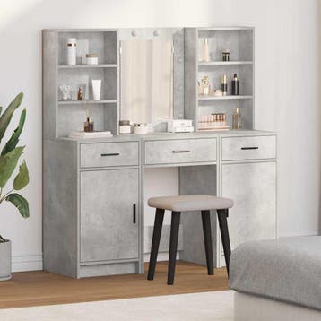 vidaXL Make-up tafel set met LED 3 st Beton Grijs Bewerkt, Verzenden, Nieuw