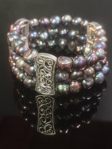 Zilver, Elegante pauw-barokparels - Armband
