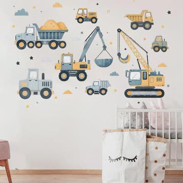 Muurstickers Bouwvoertuigen Cartoon Set - Kinderkamer Decora, Verzenden, Nieuw