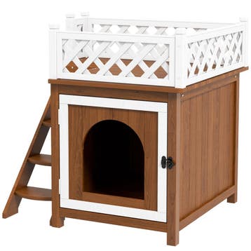 TRUUSK Kattenhut van Sparrenhout - Met Balkon en Trap - Voor, Verzenden, Nieuw