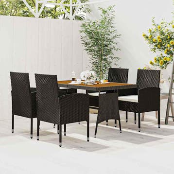 vidaXL 5-delige Tuinset poly rattan zwart, Verzenden, Nieuw, 4 zitplaatsen, Tuinset