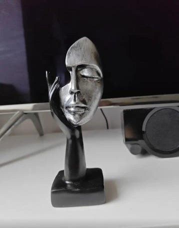 Elegant Modern Abstract Face Sculpture – Silver and Black, Antiek en Kunst