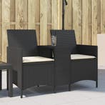 vidaXL Tuinbank 2-zits met tafel en kussens poly rattan, Verzenden, Nieuw
