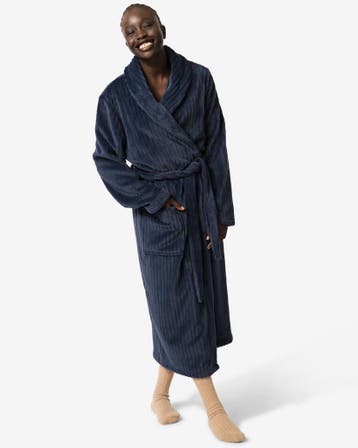 HEMA Badjas rib fleece donkerblauw laag geprijsd, Verzenden