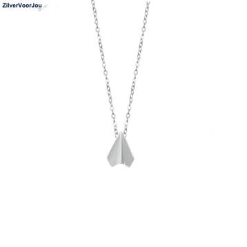 Zilveren gevouwen papieren vliegtuigje ketting, Verzenden, Nieuw, Zilver