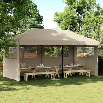 vidaXL Partytent inklapbaar pop-up met 3 zijwanden taupe, Verzenden, Nieuw, Partytent