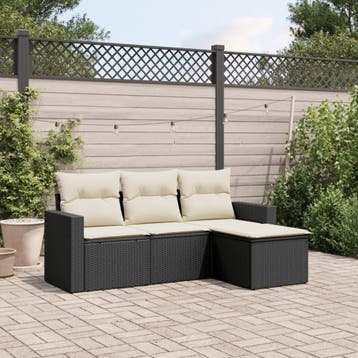 vidaXL 4-delige Loungeset met kussens poly rattan zwart, Tuin en Terras, Verzenden, Nieuw, Loungeset