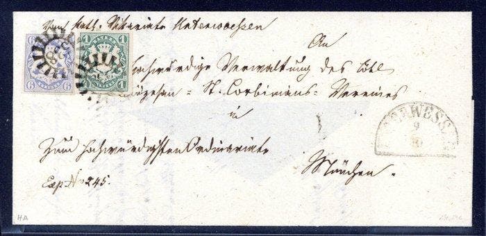 Beieren 1862 - 538, gMR naast HK Unterwessen op een, Postzegels en Munten, Postzegels | Europa | Duitsland