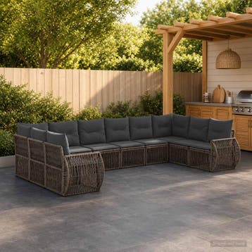 vidaXL Tuinbankenset 10 st Grijs en Donkergrijs poly rattan, Verzenden, Nieuw, Meer dan 8 zitplaatsen