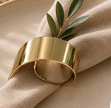 Servetring (12) - Metaal - gouden toon, gerolde Swirl, Antiek en Kunst
